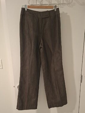 David N. Chocolate Brown Wide/Straight-leg Linen & Rayon Lined Pants (US 4/28)
